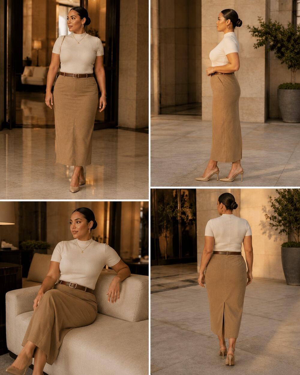 Liz Claiborne LizSport Faux Suede Pencil Skirt Tan Midi Career Office Women's 12